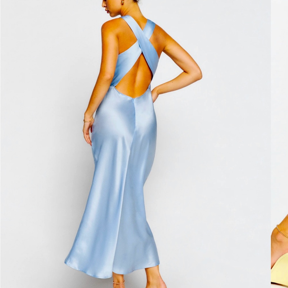Reformation Cassette dress in blue silk